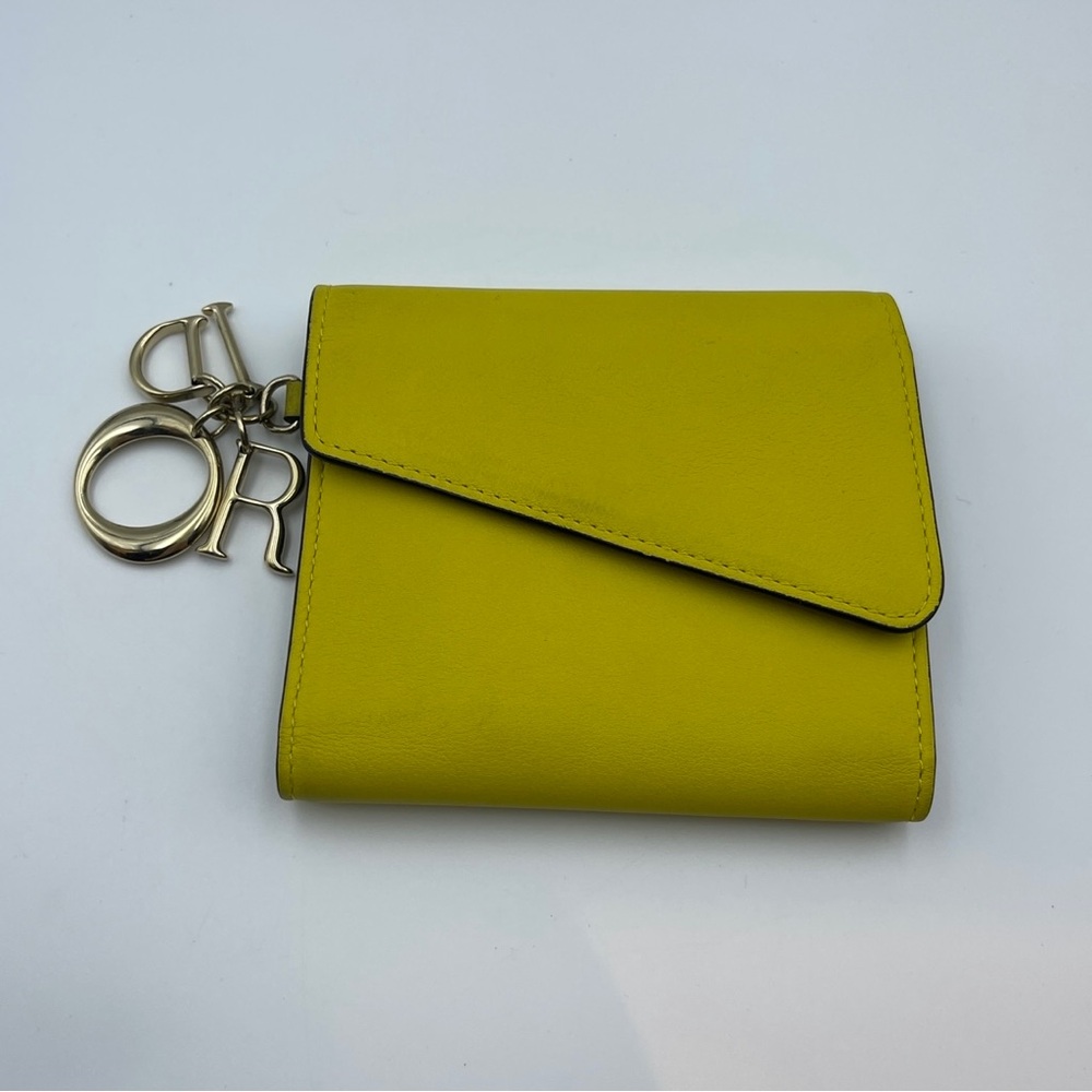 Christian Dior wallet yellow leather keychain card holder with zip made in italy